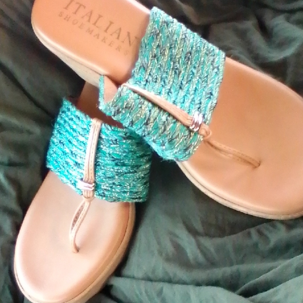 Italian Shoemakers Sandals - Teal and Tan